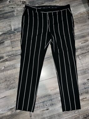 BoohooMan Black Pinstripe Dress Trousers